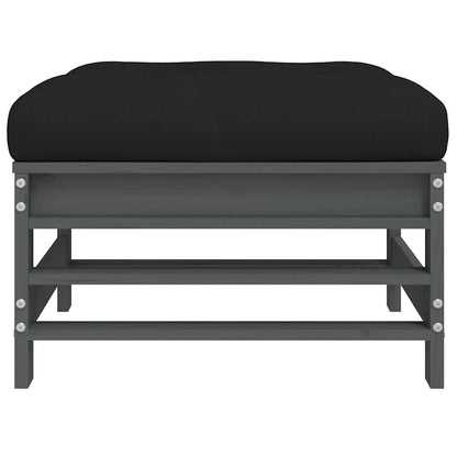 vidaXL Garden Footstools with Cushions 2pcs Grey Solid Wood Pine