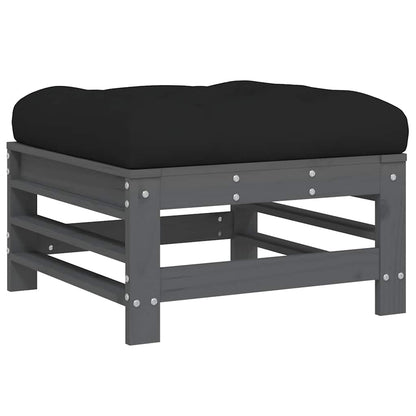 vidaXL Garden Footstools with Cushions 2pcs Grey Solid Wood Pine