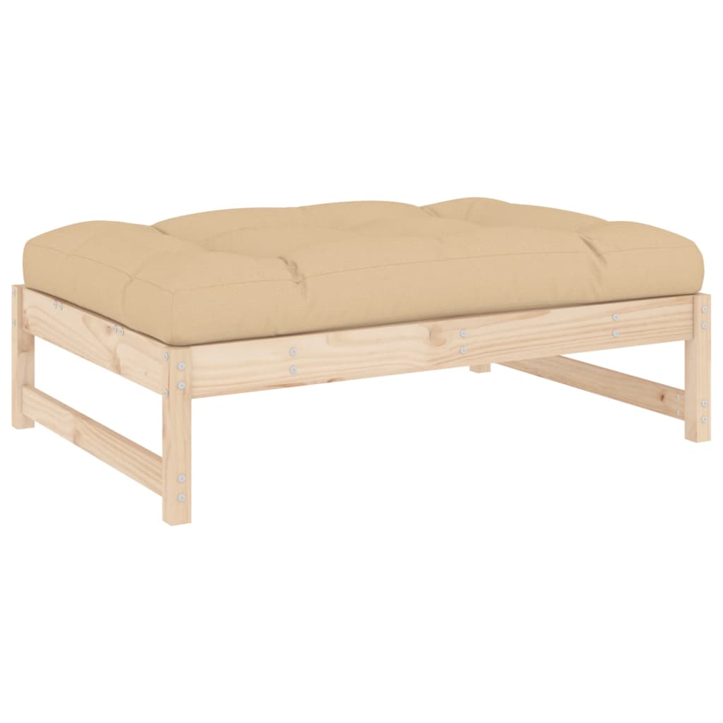 vidaXL Garden Footstool | Beige, Wood | Solid pinewood, Oxford fabric, PP cotton
