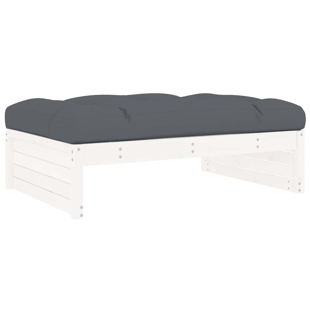 vidaXL Garden Footstool | White | Solid pine wood and Oxford fabric | Medium