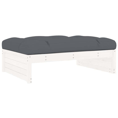 vidaXL Garden Footstool | White | Solid pine wood and Oxford fabric | Medium