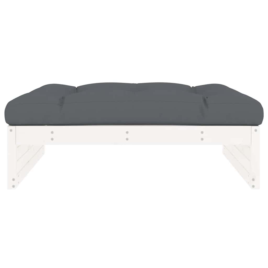 vidaXL Garden Footstool | White | Solid pine wood and Oxford fabric | Medium