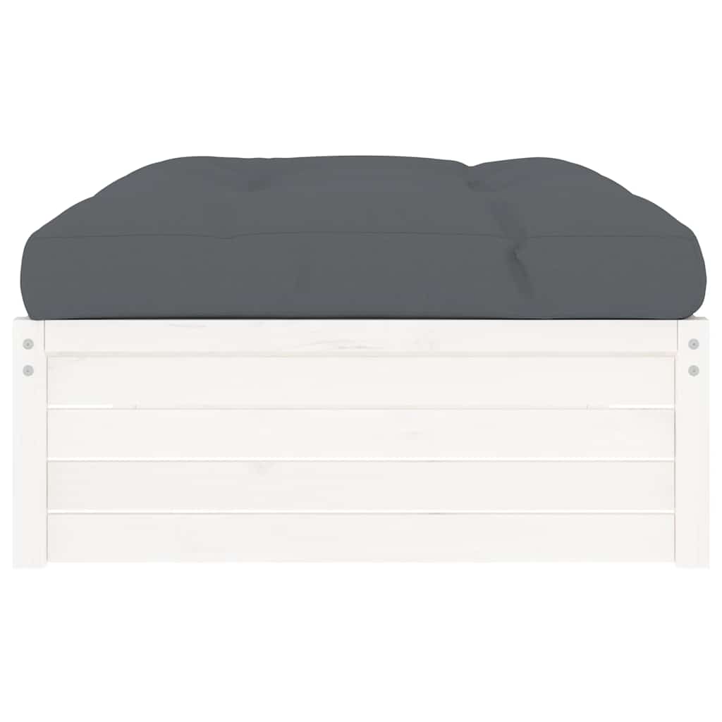 vidaXL Garden Footstool | White | Solid pine wood and Oxford fabric | Medium