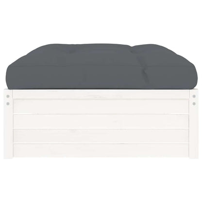 vidaXL Garden Footstool | White | Solid pine wood and Oxford fabric | Medium