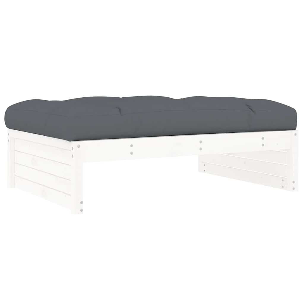 vidaXL Garden Footstool | White | Solid pine wood and Oxford fabric | Medium