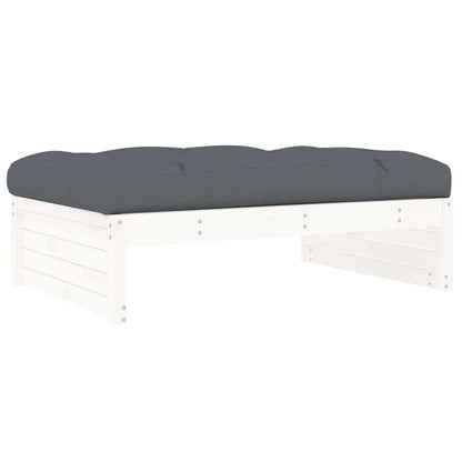 vidaXL Garden Footstool | White | Solid pine wood and Oxford fabric | Medium