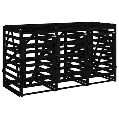vidaXL Triple Wheelie Bin Storage Black Solid Wood Pine
