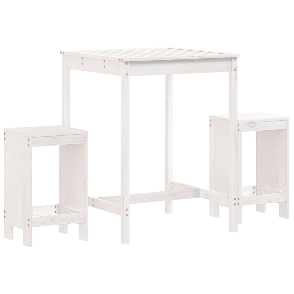 vidaXL 3 Piece Garden Bar Set White Solid Wood Pine