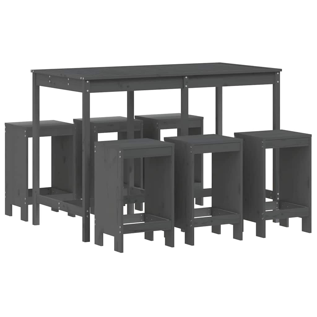vidaXL 7 Piece Garden Bar Set Grey Solid Wood Pine