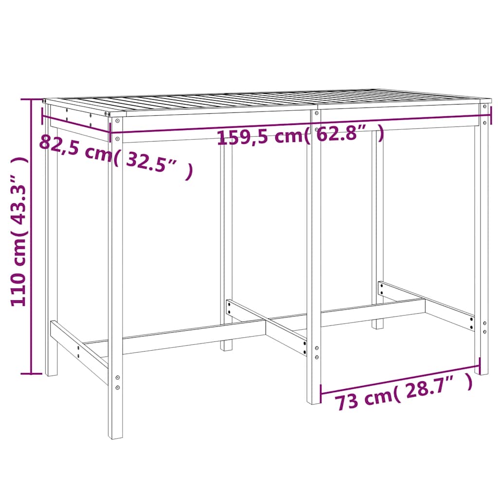 vidaXL 7 Piece Garden Bar Set Grey Solid Wood Pine