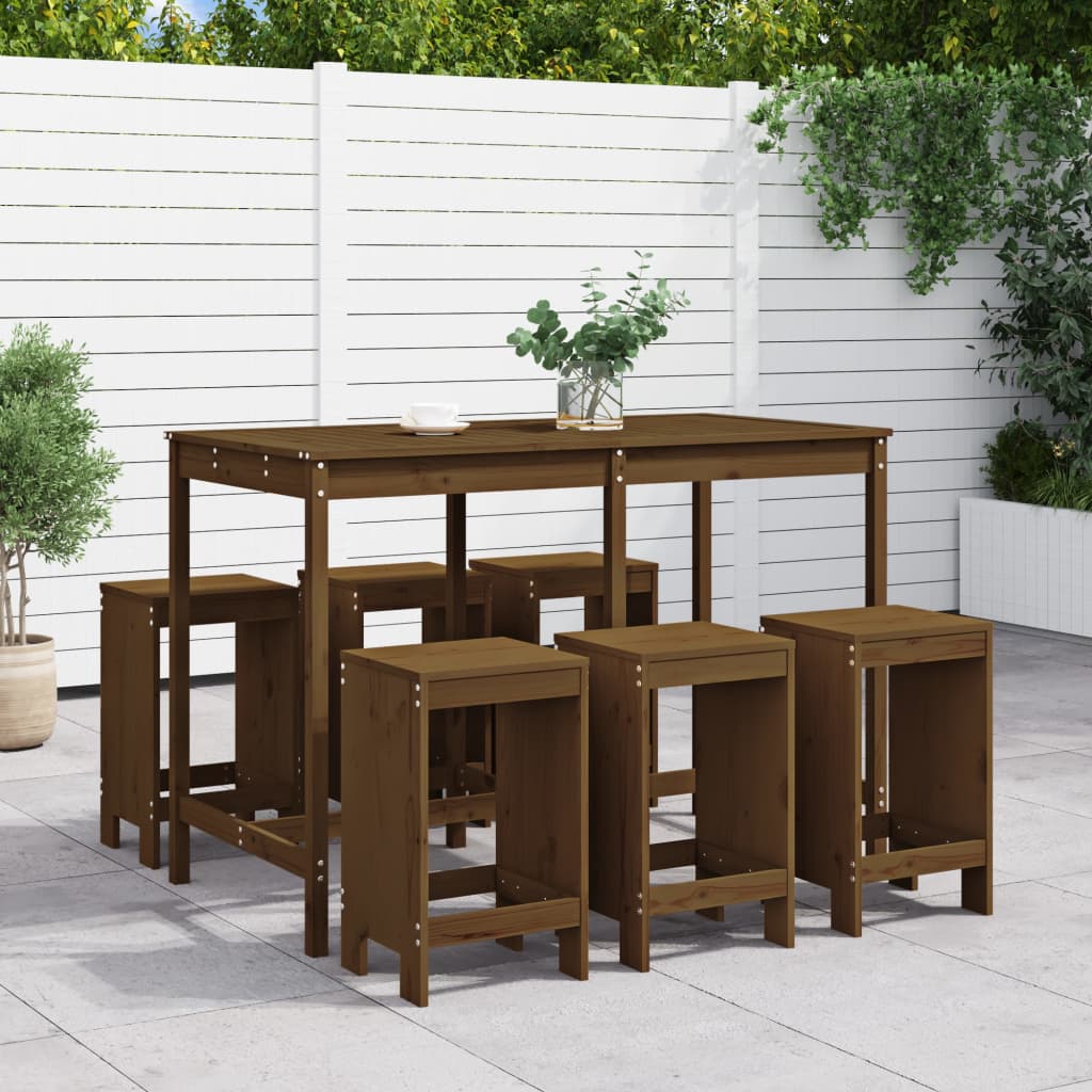 vidaXL Garden Bar Set | Honey Brown | Solid Pine Wood | For 6 people
