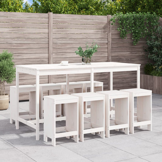 vidaXL Garden Bar Set | White | Solid Pine Wood | Large | Seats up to Many