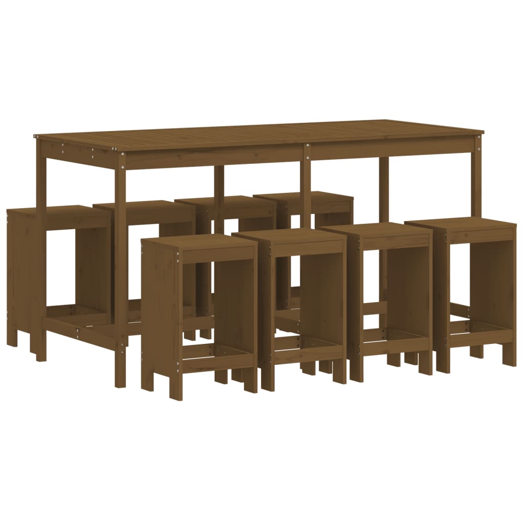 vidaXL 9 Piece Garden Bar Set Honey Brown Solid Wood Pine