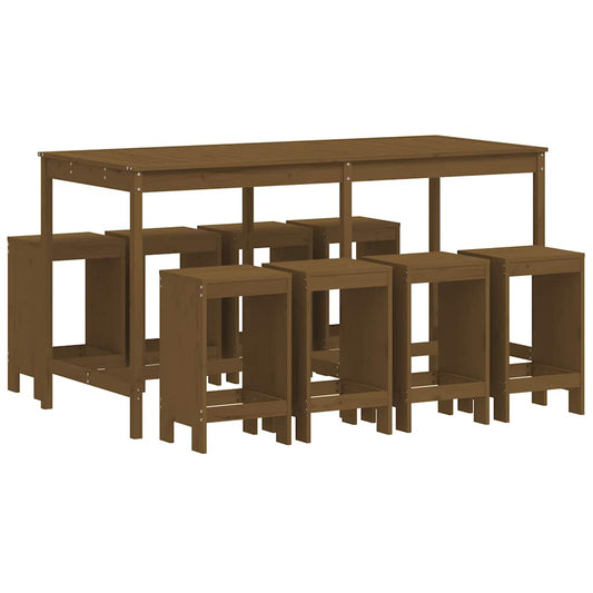 vidaXL 9 Piece Garden Bar Set Honey Brown Solid Wood Pine
