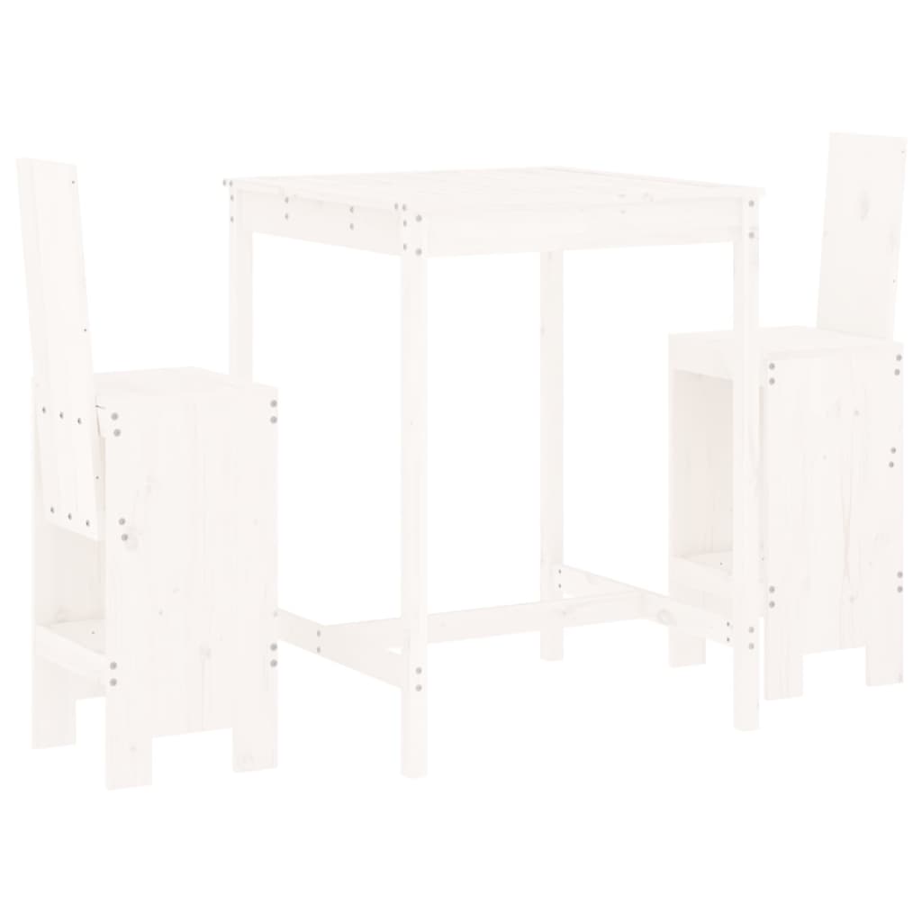 vidaXL 3 Piece Garden Bar Set White Solid Wood Pine