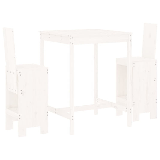 vidaXL 3 Piece Garden Bar Set White Solid Wood Pine