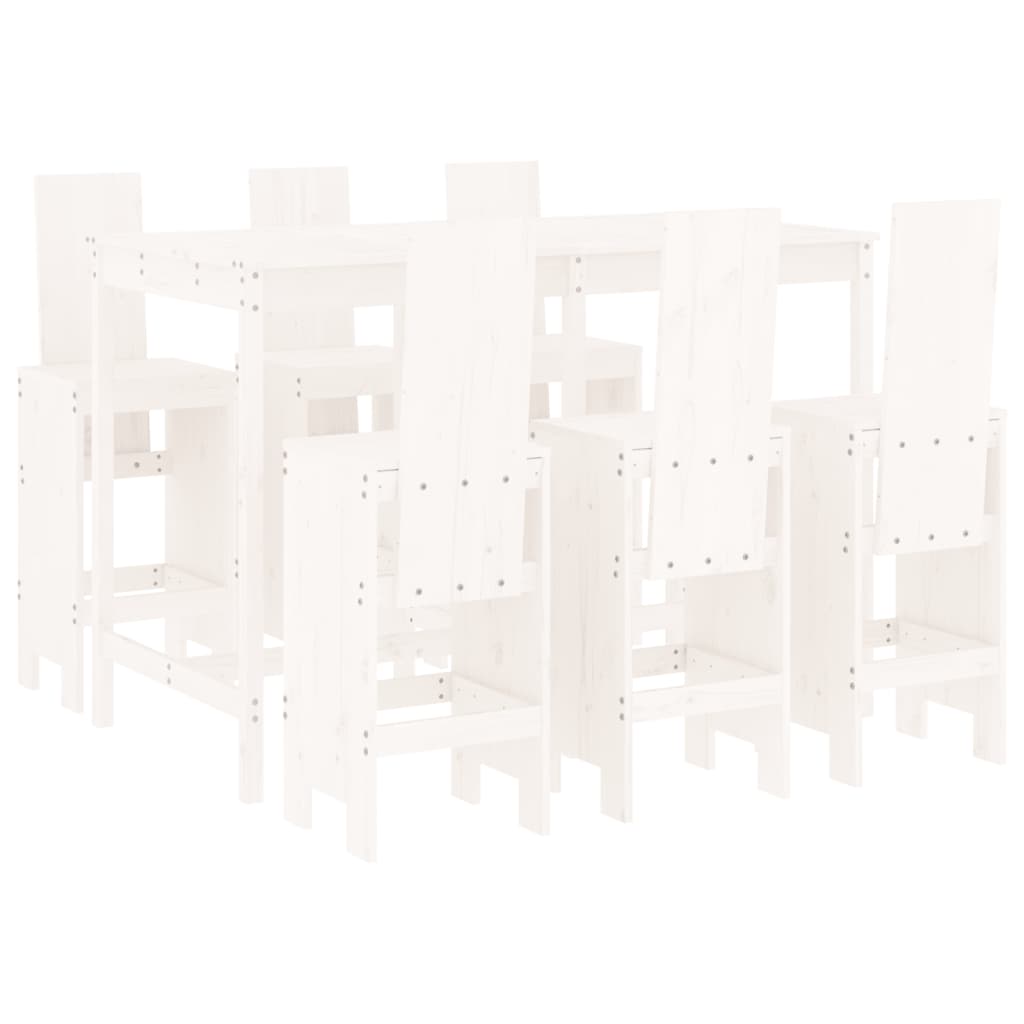vidaXL Garden Bar Set | White | Solid Pine Wood | Seats 6 | Footrest