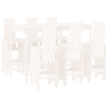 vidaXL Garden Bar Set | White | Solid Pine Wood | Seats 6 | Footrest