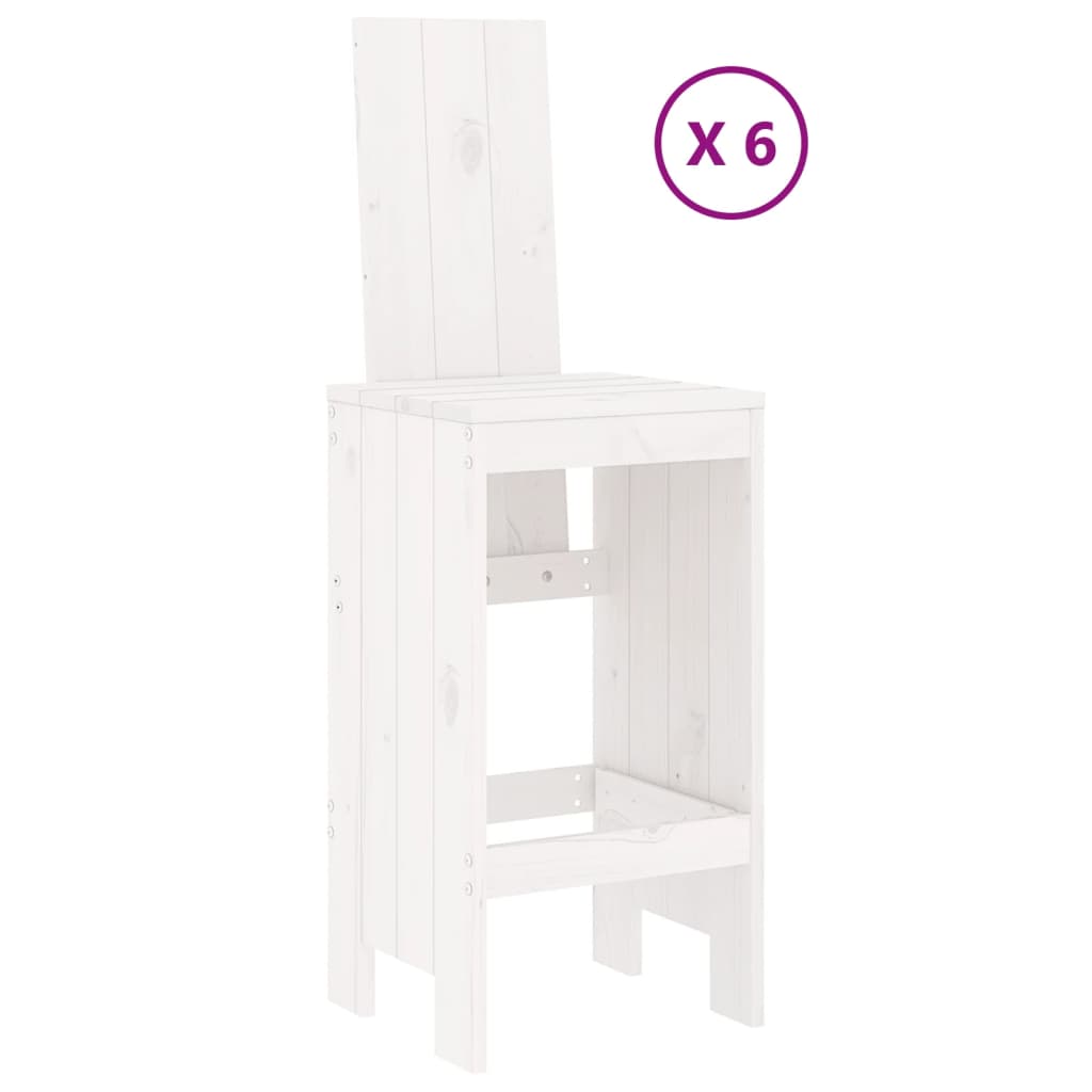 vidaXL Garden Bar Set | White | Solid Pine Wood | Seats 6 | Footrest