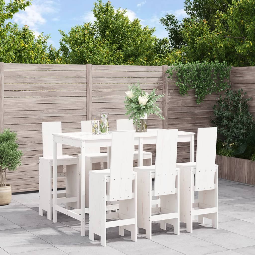 vidaXL Garden Bar Set | White | Solid Pine Wood | Seats 6 | Footrest