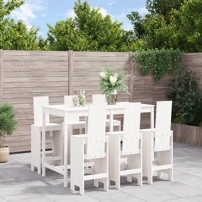 vidaXL Garden Bar Set | White | Solid Pine Wood | Seats 6 | Footrest