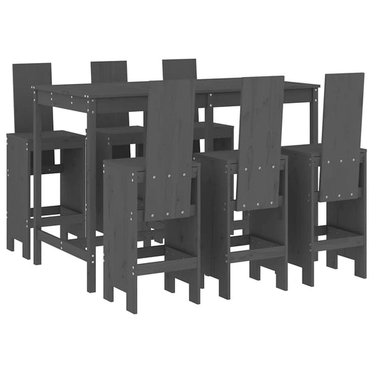 vidaXL Garden Bar Set | Grey | Solid Pine Wood | 7 Piece | Footrest