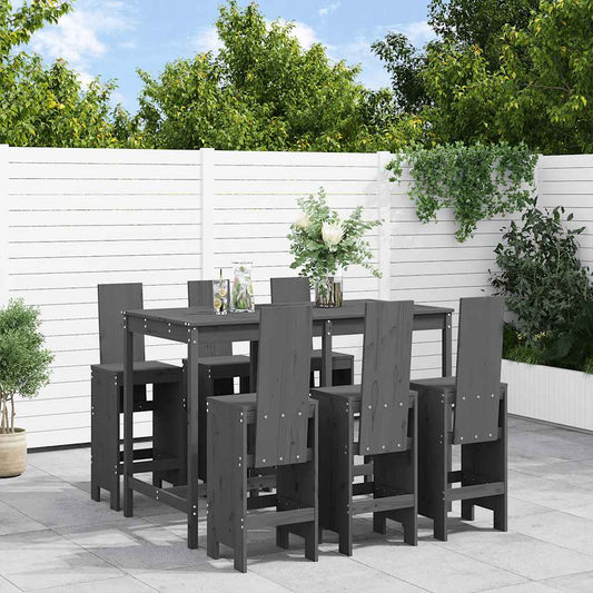 vidaXL Garden Bar Set | Grey | Solid Pine Wood | 7 Piece | Footrest