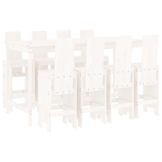 vidaXL Garden Bar Set | White | Solid pine wood | Large | Footrest