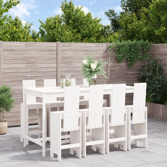 vidaXL Garden Bar Set | White | Solid pine wood | Large | Footrest
