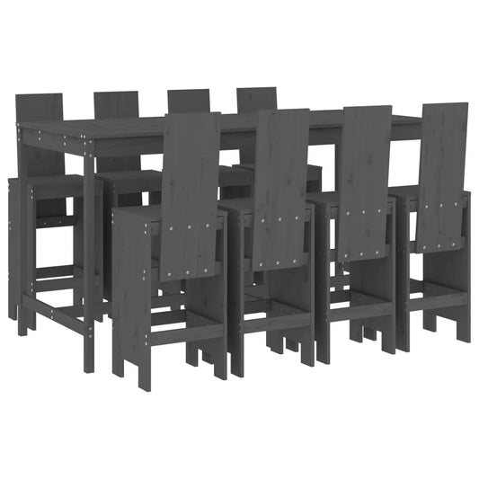 vidaXL Garden Bar Set | Grey | Solid Pine Wood | Large | Footrest