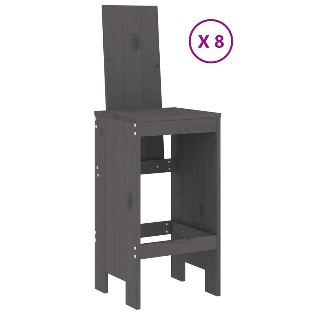 vidaXL Garden Bar Set | Grey | Solid Pine Wood | Large | Footrest