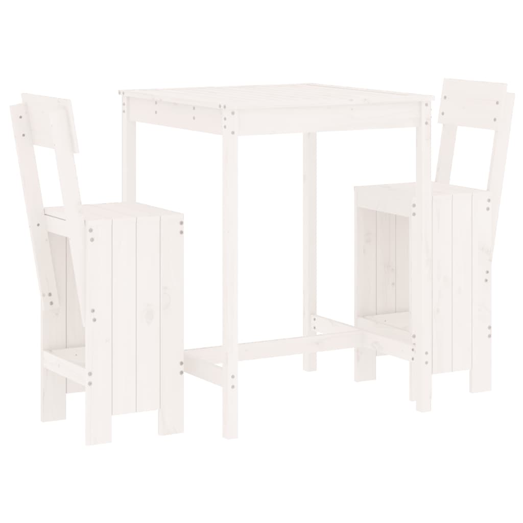 vidaXL 3 Piece Garden Bar Set White Solid Wood Pine