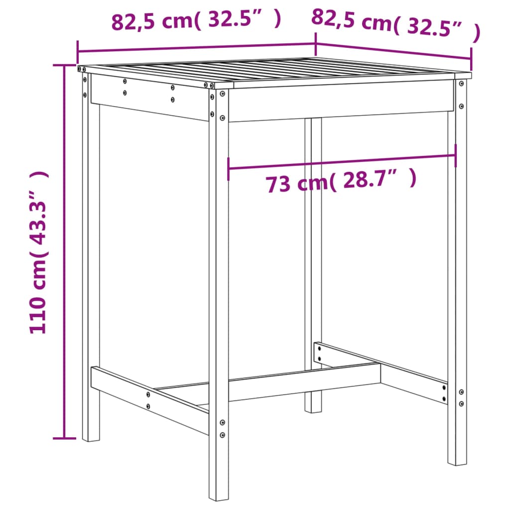 vidaXL 3 Piece Garden Bar Set Black Solid Wood Pine