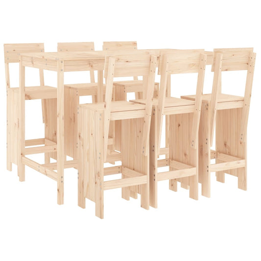 vidaXL Garden Bar Set | Natural | Solid pinewood | 7 Piece Set | Footrest