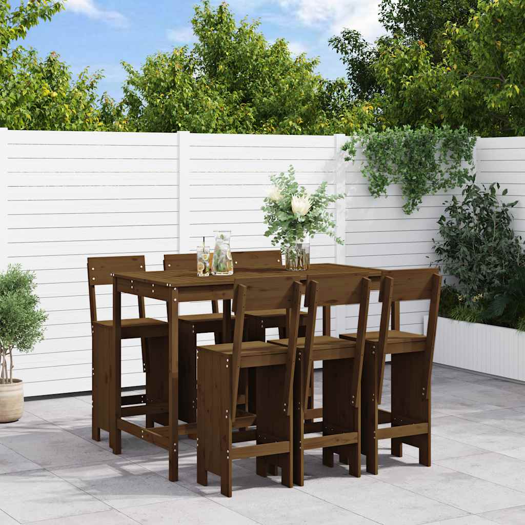 vidaXL 7 Piece Garden Bar Set Honey Brown Solid Wood Pine