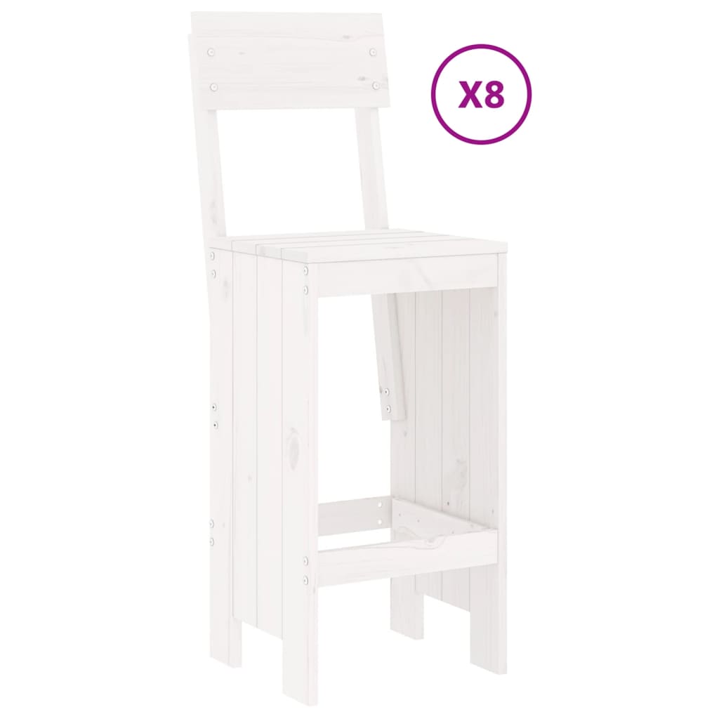vidaXL Garden Bar Set | White | Solid pine wood | 9 Piece Bar Set | Footrest