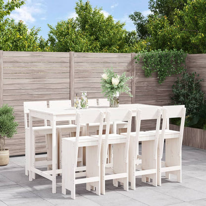 vidaXL Garden Bar Set | White | Solid pine wood | 9 Piece Bar Set | Footrest
