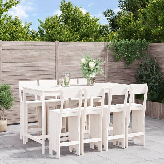 vidaXL Garden Bar Set | White | Solid pine wood | 9 Piece Bar Set | Footrest