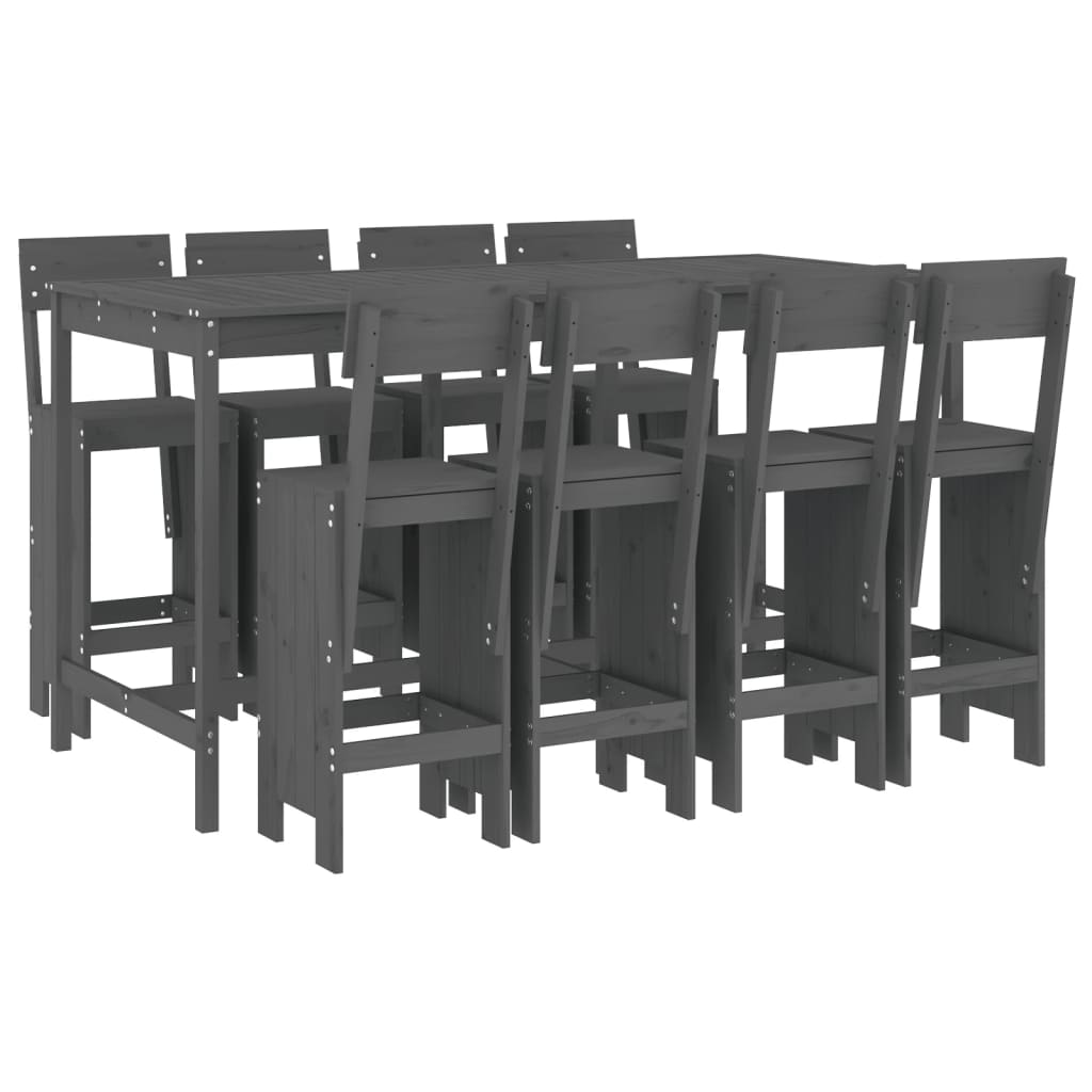 vidaXL Garden Bar Set | Grey | Solid pine wood | Large | Footrest