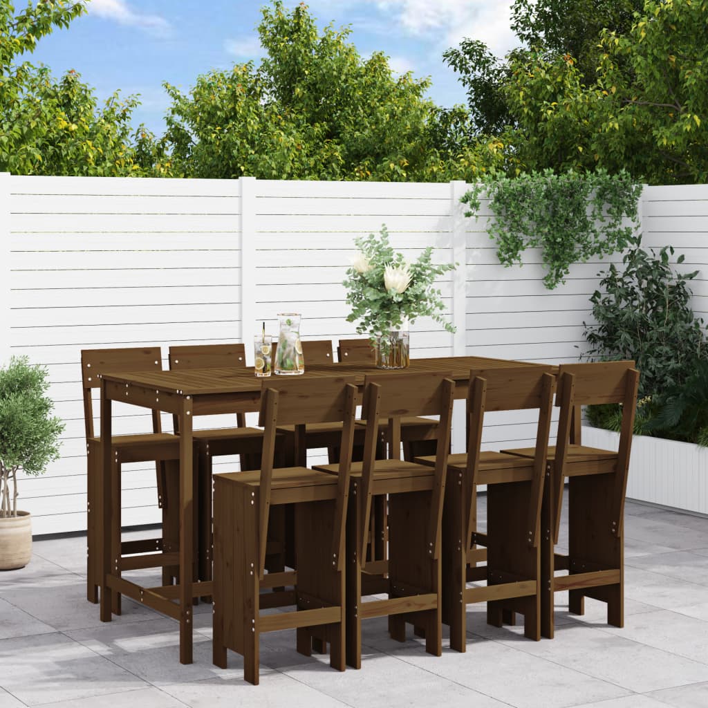 vidaXL Garden Bar Set | Honey Brown | Solid Pine Wood | Large | Footrest