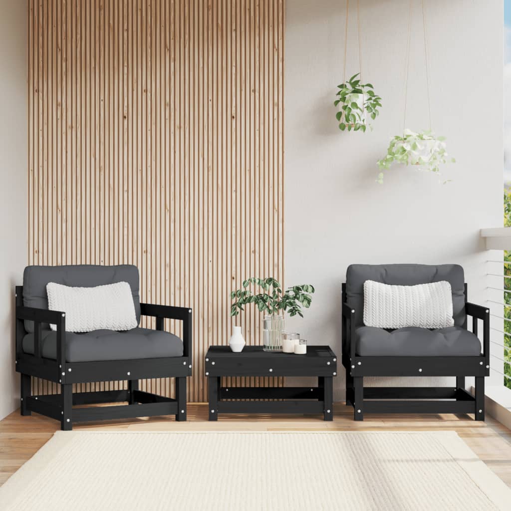 vidaXL Garden Chairs 2 pcs Black Solid Wood Pine