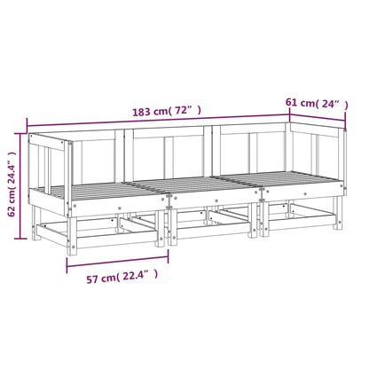 vidaXL 3 Piece Garden Lounge Set Grey Solid Wood Pine