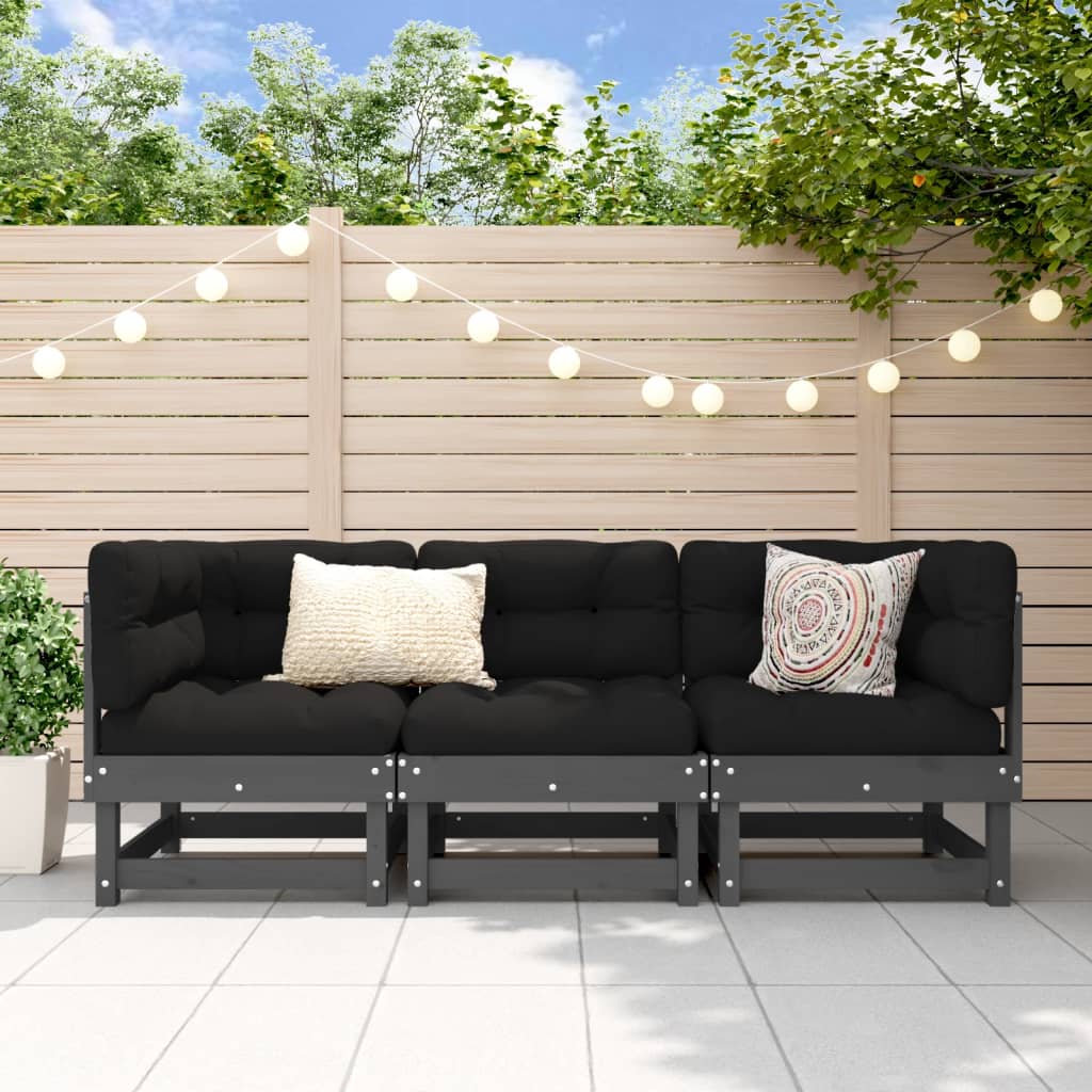 vidaXL 3 Piece Garden Lounge Set Grey Solid Wood Pine