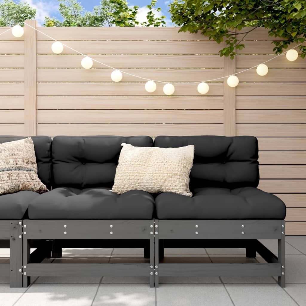 vidaXL Garden Middle Sofas 2 pcs Grey Solid Wood Pine