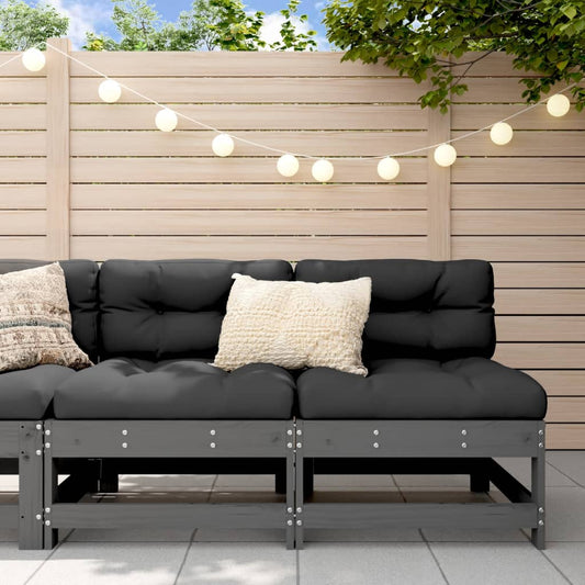 vidaXL Garden Middle Sofas 2 pcs Grey Solid Wood Pine