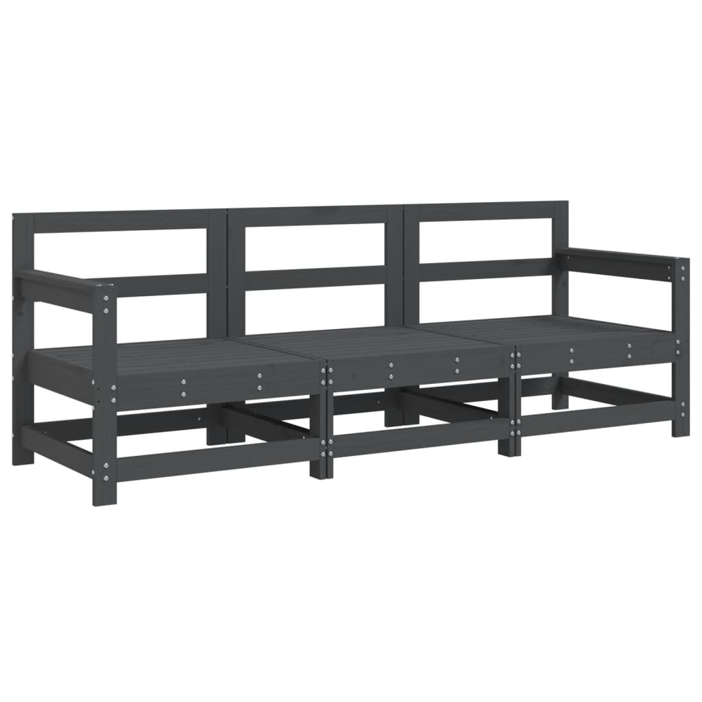 vidaXL 3 Piece Garden Lounge Set Grey Solid Wood Pine