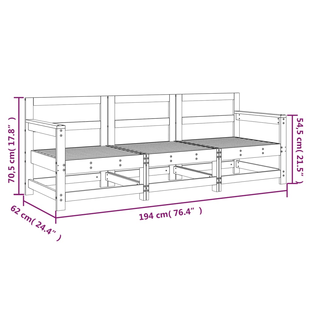 vidaXL 3 Piece Garden Lounge Set Grey Solid Wood Pine