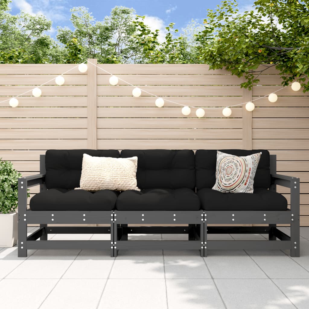 vidaXL 3 Piece Garden Lounge Set Grey Solid Wood Pine