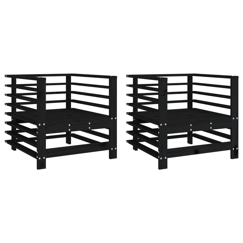 vidaXL Garden Chairs 2 pcs Black Solid Wood Pine