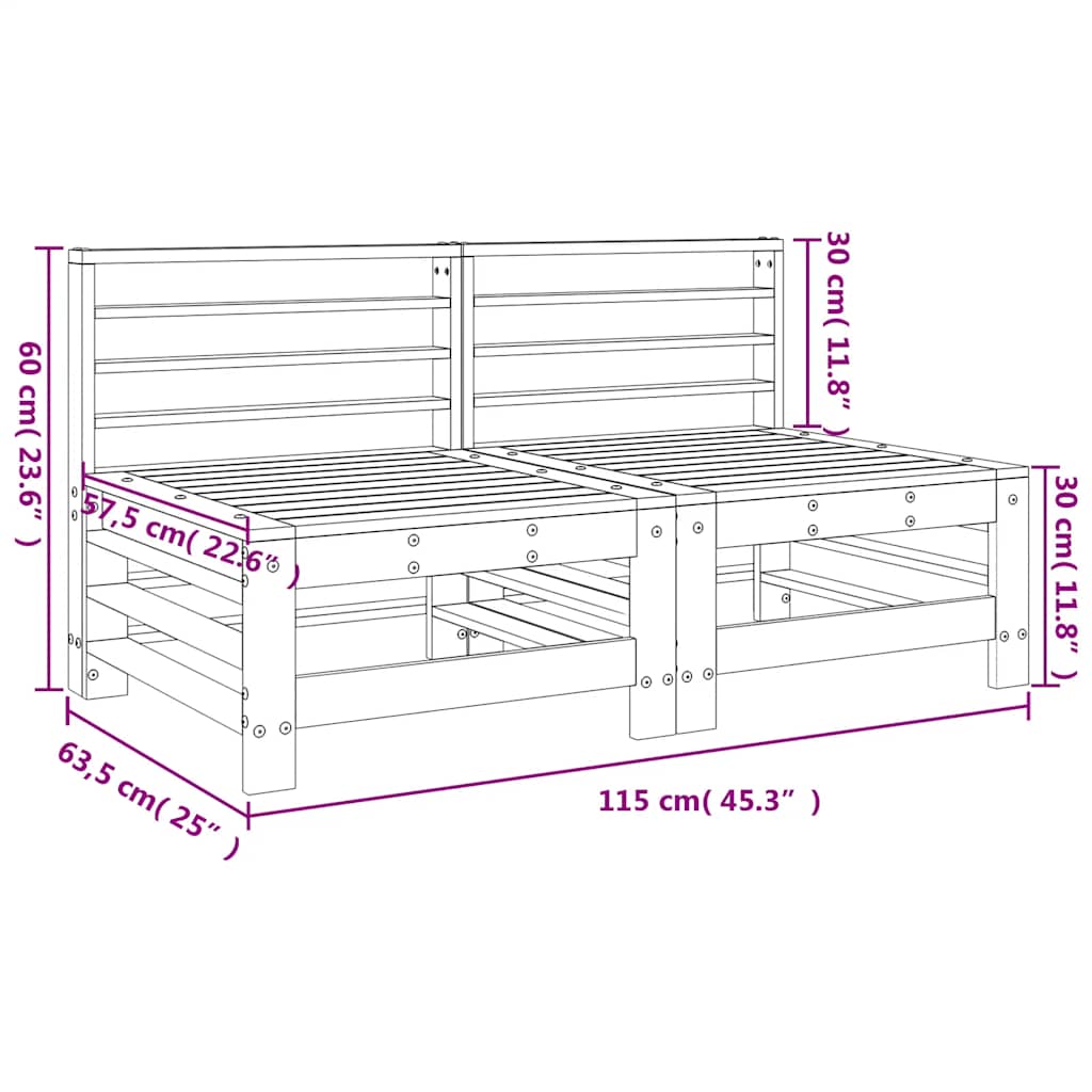 vidaXL Garden Middle Sofas 2 pcs Solid Wood Pine